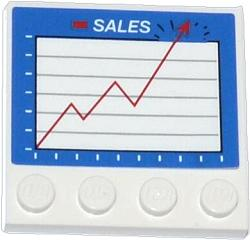 Tile, Modified 4 x 4 with Studs on Edge with White 'SALES' and Graph on Blue Background Pattern (Sticker) - Set 70809