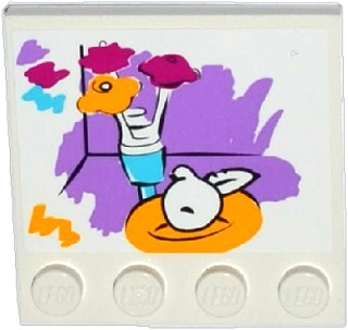 Tile, Modified 4 x 4 with Studs on Edge with Painting of Flowers and Apple on Plate Pattern (Sticker) - Set 41005