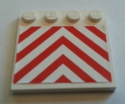 Tile, Modified 4 x 4 with Studs on Edge with Red and White Danger Chevrons Pattern (Sticker) - Set 7747