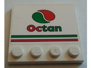 Tile, Modified 4 x 4 with Studs on Edge with Red and Green Stripes and Octan Logo Pattern (Sticker) - Set 7747