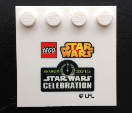 Tile, Modified 4 x 4 with Studs on Edge with LEGO Star Wars Logo and Anaheim 2015 Star Wars Celebration Logo Pattern