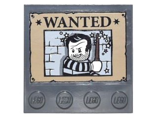 Tile, Modified 4 x 4 with Studs on Edge with 'WANTED' Poster and Convict Minifigure Holding Wand Pattern (Sticker) - Set 10217