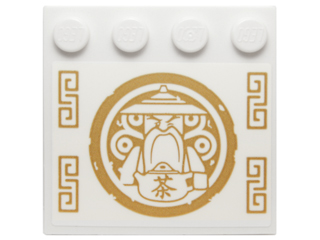 Tile, Modified 4 x 4 with Studs on Edge with Gold Round Sensei Wu Emblem and Geometric Designs Pattern (Sticker) - Set 70734
