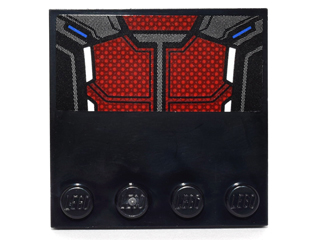 Tile, Modified 4 x 4 with Studs on Edge with Dark Red and Silver Body Armor Panels with Blue and White Highlights Pattern (Sticker) - Set 76051