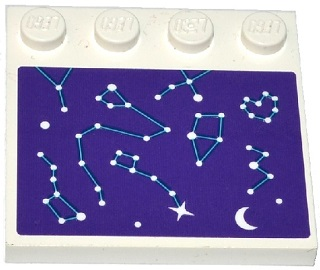 Tile, Modified 4 x 4 with Studs on Edge with White Moon and Constellations on Dark Purple Background Pattern (Sticker) - Set 41116