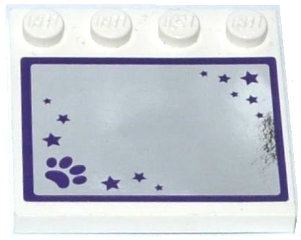 Tile, Modified 4 x 4 with Studs on Edge with Mirror with Dark Purple Paw Print and Stars on Mirrored Background Pattern (Sticker) - Set 41114