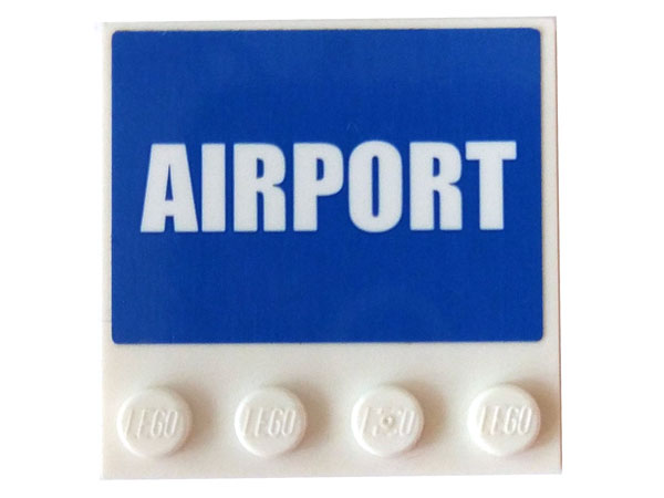 Tile, Modified 4 x 4 with Studs on Edge with White 'AIRPORT' on Blue Background Pattern (Sticker) - Set 60104