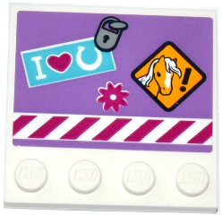 Tile, Modified 4 x 4 with Studs on Edge with Lock, Horse Danger Sign, Flower, 'I', Heart, Horseshoe, and Danger Stripes Pattern (Sticker) - Set 41125