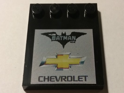 Tile, Modified 4 x 4 with Studs on Edge with The LEGO Batman Movie Logo and Chevrolet Logo Pattern
