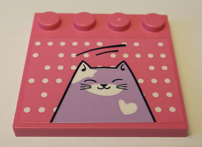 Tile, Modified 4 x 4 with Studs on Edge with White Dots and Medium Lavender Cat Pattern (Sticker) - Set 41342