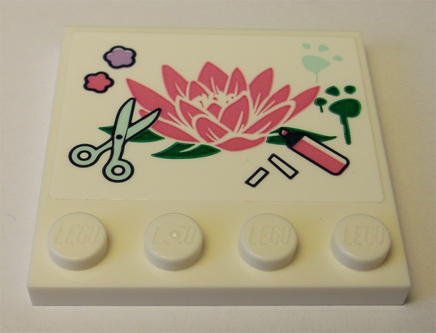 Tile, Modified 4 x 4 with Studs on Edge with Flower, Scissors, Felt Pen, and Paw Prints Pattern (Sticker) - Set 41342