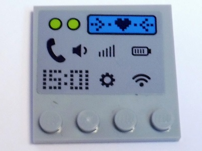 Tile, Modified 4 x 4 with Studs on Edge with Digital '15:01', Phone, Volume, Signal, Battery, Settings and WiFi Symbols Pattern (Sticker) - Set 41346