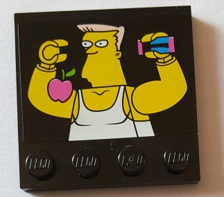 Tile, Modified 4 x 4 with Studs on Edge with Bodybuilder and Dark Pink Apple Pattern (Sticker) - Set 71016