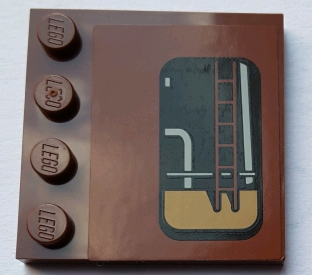 Tile, Modified 4 x 4 with Studs on Edge with Window with Pipes and Ladder Pattern Model Right Side (Sticker) - Set 75059