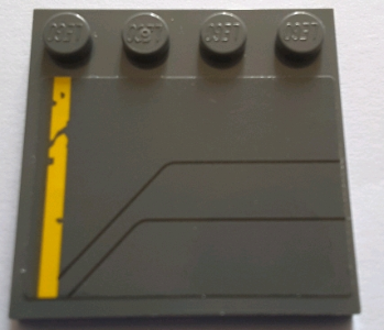 Tile, Modified 4 x 4 with Studs on Edge with Worn Yellow Stripe and Black Lines Pattern Model Left Side (Sticker) - Set 75155