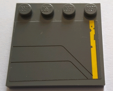 Tile, Modified 4 x 4 with Studs on Edge with Worn Yellow Stripe and Black Lines Pattern Model Right Side (Sticker) - Set 75155