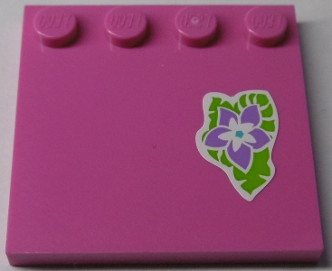 Tile, Modified 4 x 4 with Studs on Edge with Medium Lavender Flower and Lime Leaves Pattern (Sticker) - Set 41038