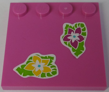 Tile, Modified 4 x 4 with Studs on Edge with Magenta and Yellow Flowers and Lime Leaves Pattern (Stickers) - Set 41038
