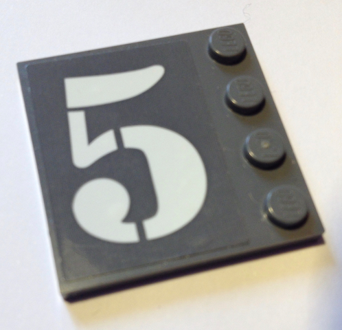 Tile, Modified 4 x 4 with Studs on Edge with White Number 5 Pattern Model Left Side (Sticker) - Set 60125