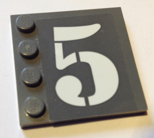 Tile, Modified 4 x 4 with Studs on Edge with White Number 5 Pattern Model Right Side (Sticker) - Set 60125