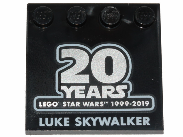 Tile, Modified 4 x 4 with Studs on Edge with SW '20 YEARS LEGO STAR WARS 1999-2019' and 'LUKE SKYWALKER' Pattern