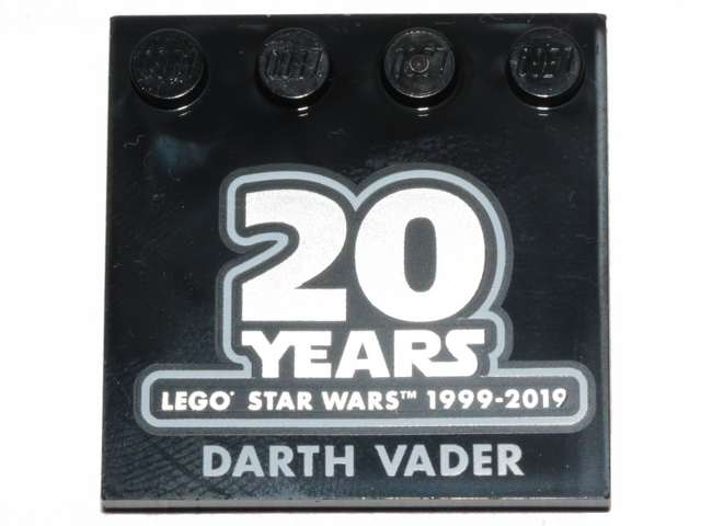 Tile, Modified 4 x 4 with Studs on Edge with SW '20 YEARS LEGO STAR WARS 1999-2019' and 'DARTH VADER' Pattern