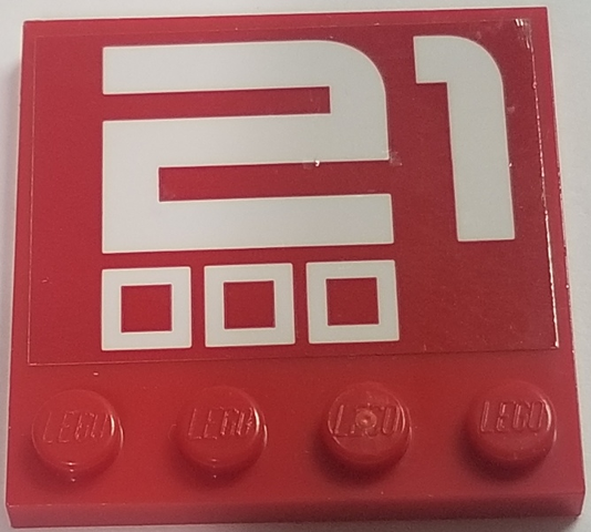 Tile, Modified 4 x 4 with Studs on Edge with White '21' and 3 Squares Pattern (Sticker) - Set 70615