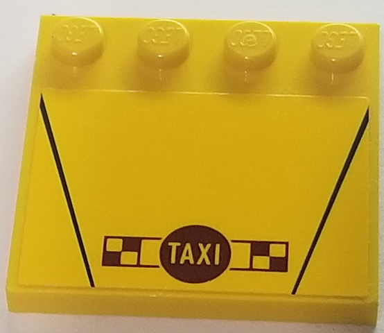 Tile, Modified 4 x 4 with Studs on Edge with Black Lines, 'TAXI' in Circle and Checkered Background Pattern (Sticker) - Set 76057