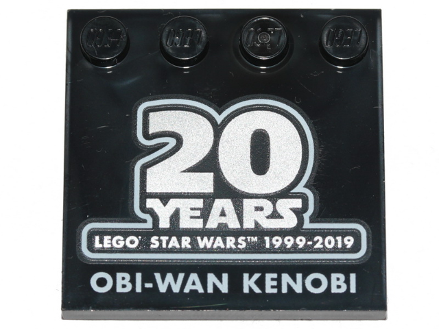 Tile, Modified 4 x 4 with Studs on Edge with SW '20 YEARS LEGO STAR WARS 1999-2019' and 'OBI-WAN KENOBI' Pattern