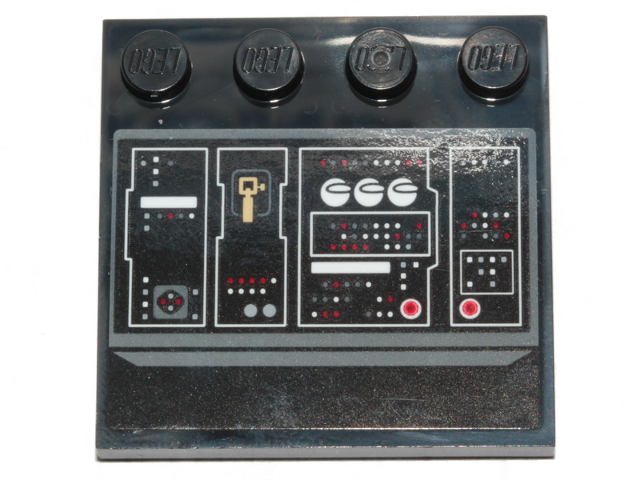 Tile, Modified 4 x 4 with Studs on Edge with SW Millennium Falcon Control Panel, Buttons, White and Red Lights Pattern 2 (Sticker) - Set 75257