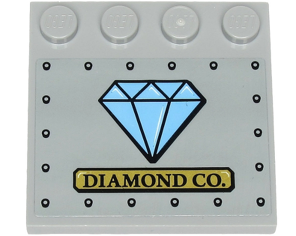 Tile, Modified 4 x 4 with Studs on Edge with 'DIAMOND CO.' on Gold Plate, Medium Blue Diamond, and Rivets Pattern (Sticker) - Set 60243
