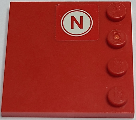 Tile, Modified 4 x 4 with Studs on Edge with Red Letter N on White Circle Pattern (Sticker) - Set 8157