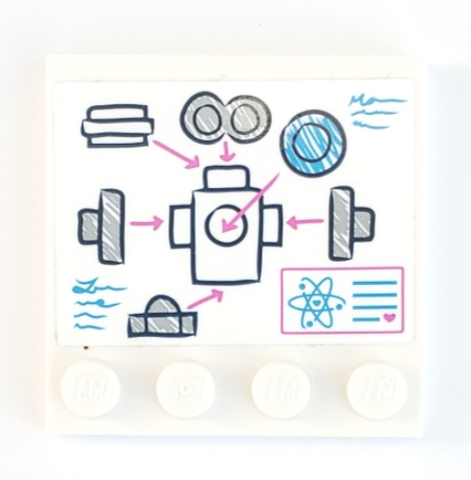 Tile, Modified 4 x 4 with Studs on Edge with Robot Construction Diagram and Dark Pink Arrows Pattern (Sticker) - Set 41307