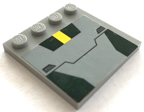 Tile, Modified 4 x 4 with Studs on Edge with SW A-wing Dark Green and Yellow Markings and Hull Plates Pattern (Sticker) - Set 75150