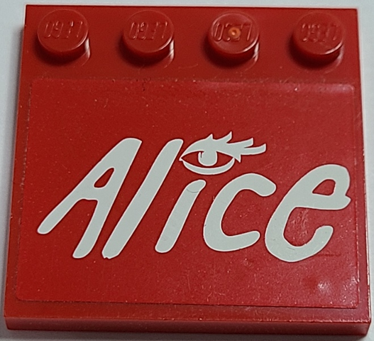 Tile, Modified 4 x 4 with Studs on Edge with White 'Alice' Logo and Eye with Eyelashes Pattern (Sticker) - Set 8157