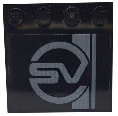 Tile, Modified 4 x 4 with Studs on Edge with Dark Bluish Gray Stripes, 'SV' in Circle Pattern (Sticker) - Set 76898