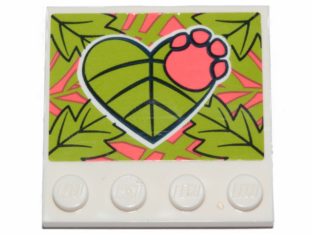 Tile, Modified 4 x 4 with Studs on Edge with Lime Leaves and Coral Paw Pattern (Sticker) - Set 41424