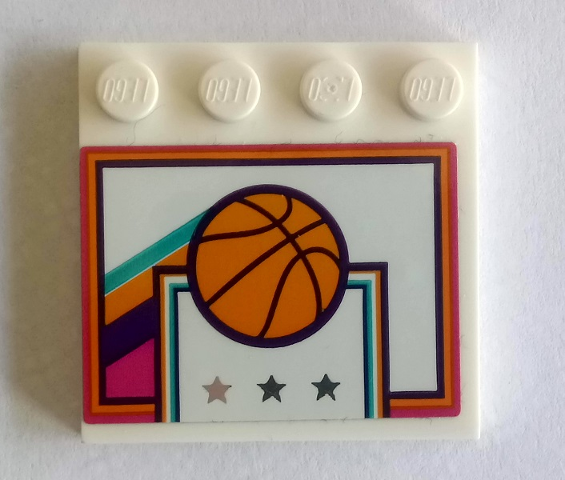 Tile, Modified 4 x 4 with Studs on Edge with Basketball and Backboard with Stars Pattern (Sticker) - Set 41312