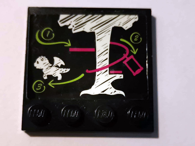 Tile, Modified 4 x 4 with Studs on Edge with Blackboard and White Tree and Dragon Pattern (Sticker) - Set 41173