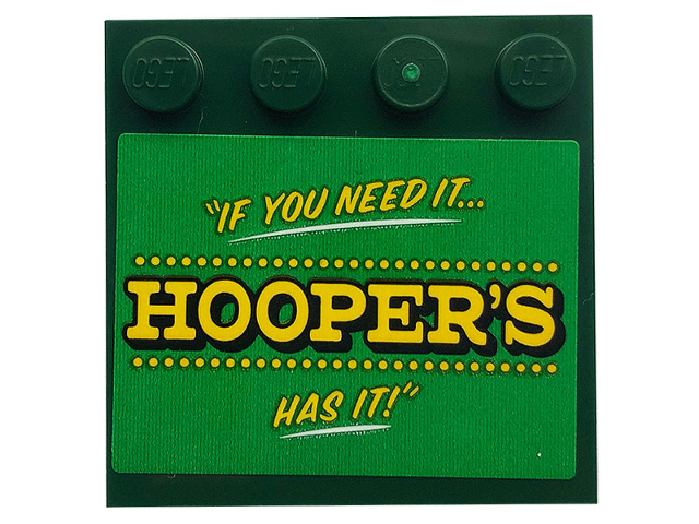 Tile, Modified 4 x 4 with Studs on Edge with Yellow '"IF YOU NEED IT... HOOPER'S HAS IT!"' on Green Background Pattern (Sticker) - Set 21324