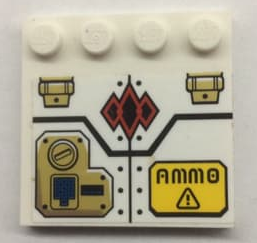 Tile, Modified 4 x 4 with Studs on Edge with Keypad, 'AMMO', Red Diamonds and Rivets Pattern (Sticker) - Set 70595