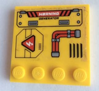 Tile, Modified 4 x 4 with Studs on Edge with Red Pipes, Vent and 'WARNING GENERATOR' Pattern Model Right Side (Sticker) - Set 60188