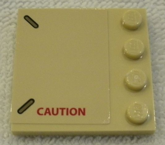 Tile, Modified 4 x 4 with Studs on Edge with Red 'CAUTION' Pattern Model Left Side (Sticker) - Set 75974
