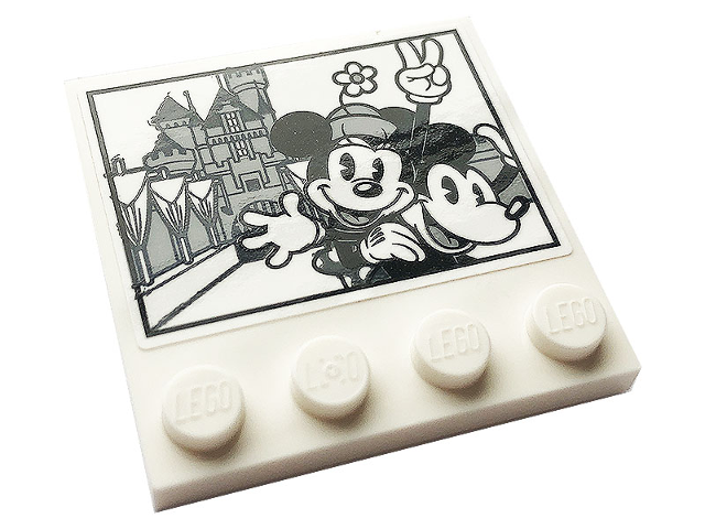 Tile, Modified 4 x 4 with Studs on Edge with Mickey and Minnie Mouse and Castle Pattern (Sticker) - Set 43179