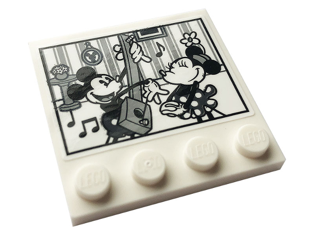 Tile, Modified 4 x 4 with Studs on Edge with Mickey and Minnie Mouse, Guitar and Music Notes Pattern (Sticker) - Set 43179