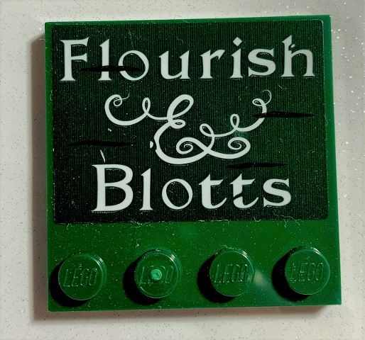 Tile, Modified 4 x 4 with Studs on Edge with 'Flourish & Blotts' Pattern (Sticker) - Set 75978