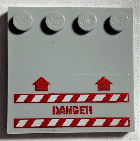Tile, Modified 4 x 4 with Studs on Edge with 2 Arrows, 'DANGER', and Red and White Danger Stripes Pattern (Sticker) - Set 70631