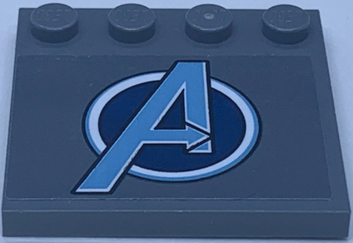 Tile, Modified 4 x 4 with Studs on Edge with Metallic Light Blue Avengers Logo Pattern (Sticker) - Set 76131