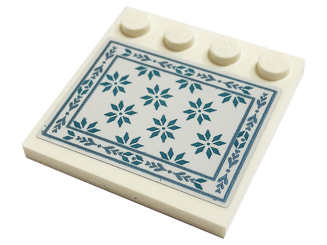 Tile, Modified 4 x 4 with Studs on Edge with Blanket with Metallic Light Blue Snowflakes and Ornate Border Pattern (Sticker) - Set 43197