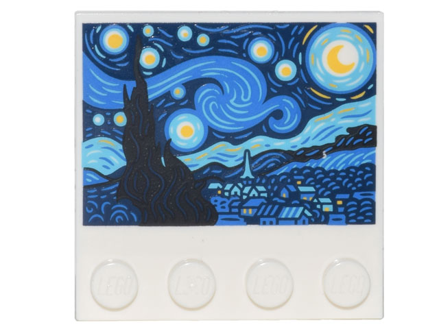 Tile, Modified 4 x 4 with Studs on Edge with The Starry Night Painting Pattern
